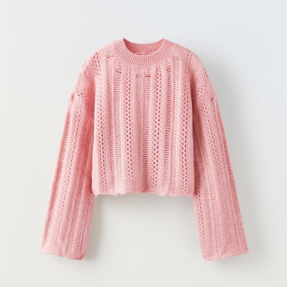 Brand New Zara Girl 8082/704 11-12 year old Pink Crochet Knit Sweater Top Boho